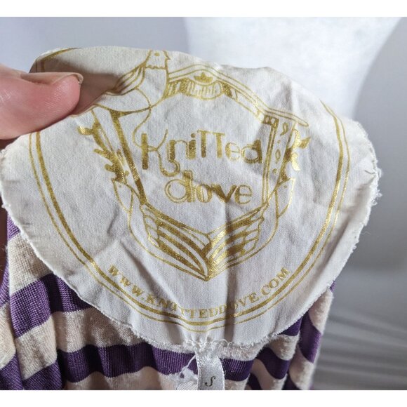 Knitted Dove Cottagecore Purple And White striped Dress With Floral Embroidered - Picture 7 of 11